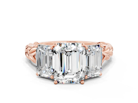 Rose gold Three-Stone Emerald Cut Moissanite Braided Band Ring with Four-Prong Setting_36