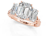Rose gold Three-Stone Emerald Cut Moissanite Braided Band Ring with Four-Prong Setting_37