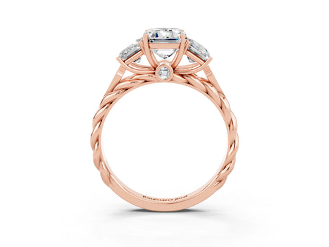 Rose gold Three-Stone Emerald Cut Moissanite Braided Band Ring with Four-Prong Setting_39