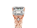 Rose gold Three-Stone Emerald Cut Moissanite Braided Band Ring with Four-Prong Setting_41