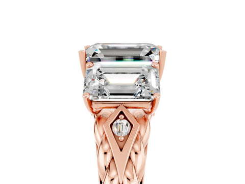 Rose gold Three-Stone Emerald Cut Moissanite Braided Band Ring with Four-Prong Setting_41