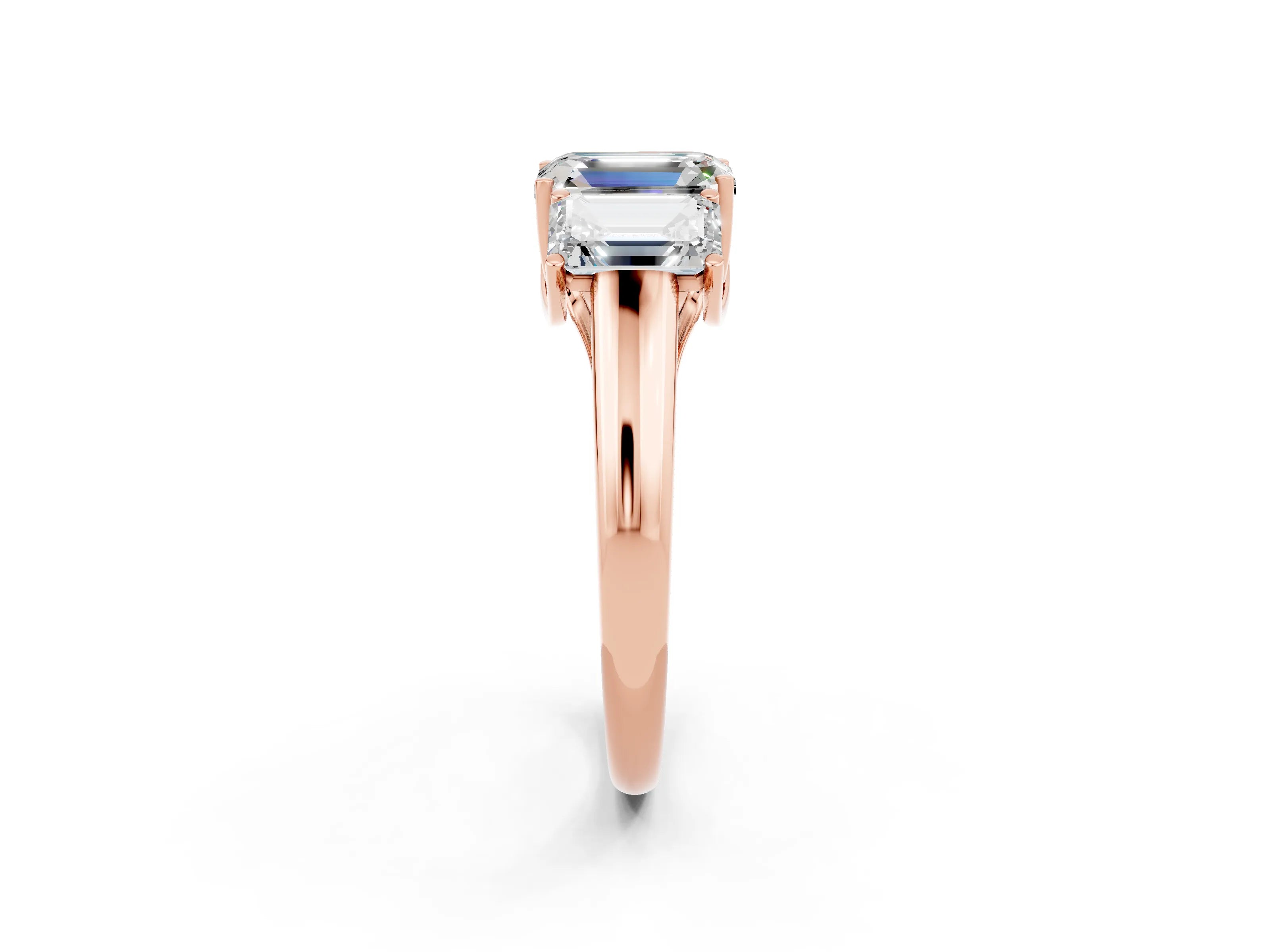 Rose gold Three-Stone Emerald Cut Moissanite Engagement Ring with Prong Setting_2