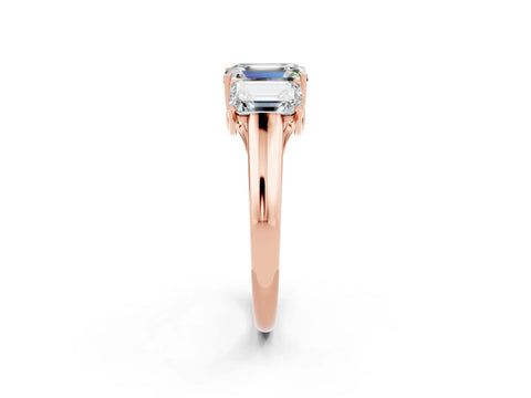 Rose gold Three-Stone Emerald Cut Moissanite Engagement Ring with Prong Setting_2