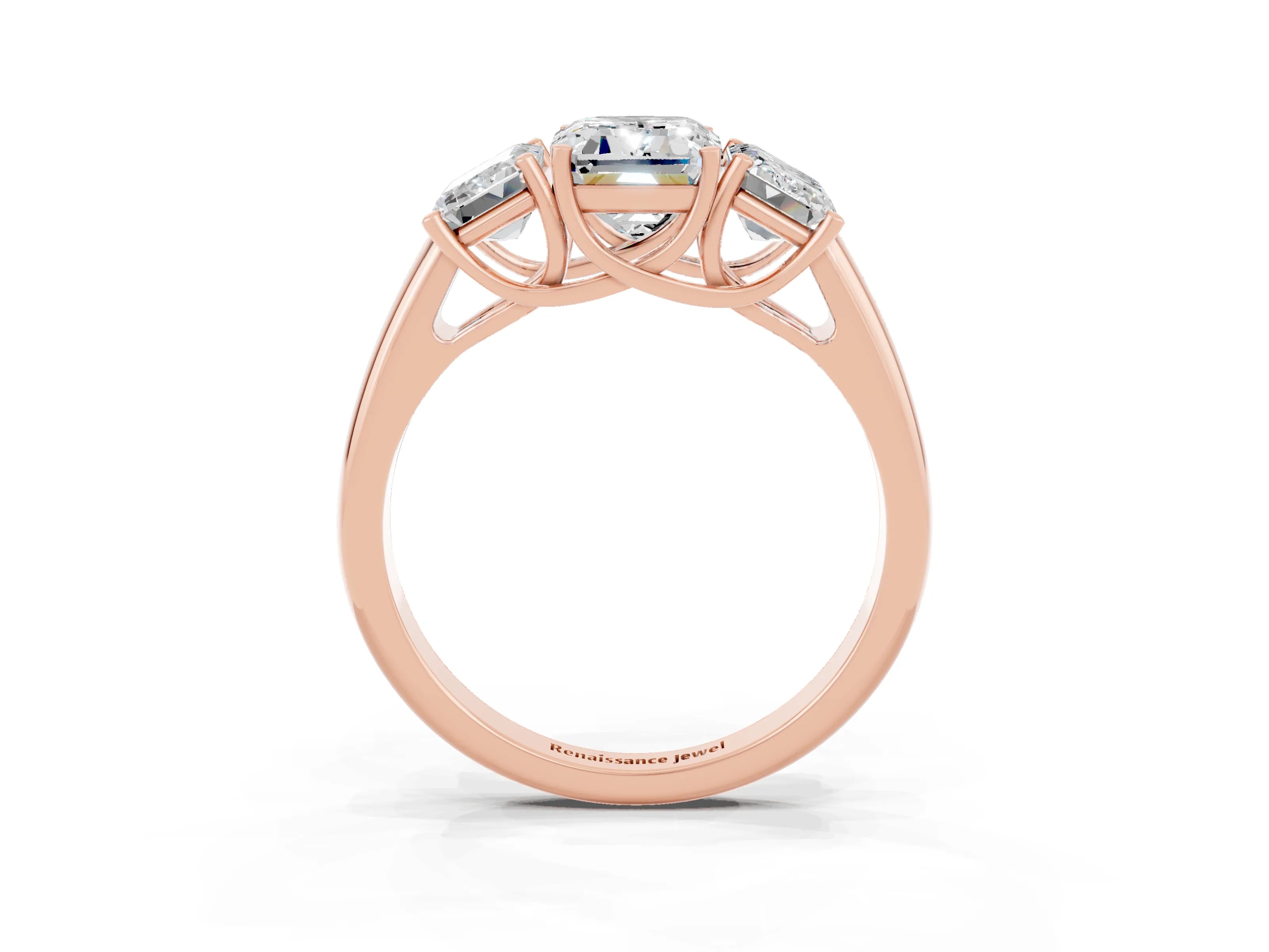 Rose gold Three-Stone Emerald Cut Moissanite Engagement Ring with Prong Setting_3
