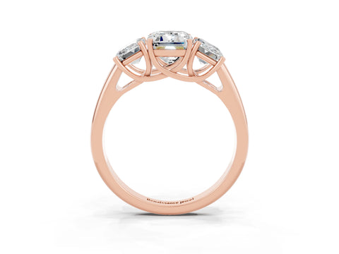 Rose gold Three-Stone Emerald Cut Moissanite Engagement Ring with Prong Setting_3