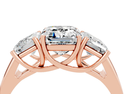 Rose gold Three-Stone Emerald Cut Moissanite Engagement Ring with Prong Setting_4