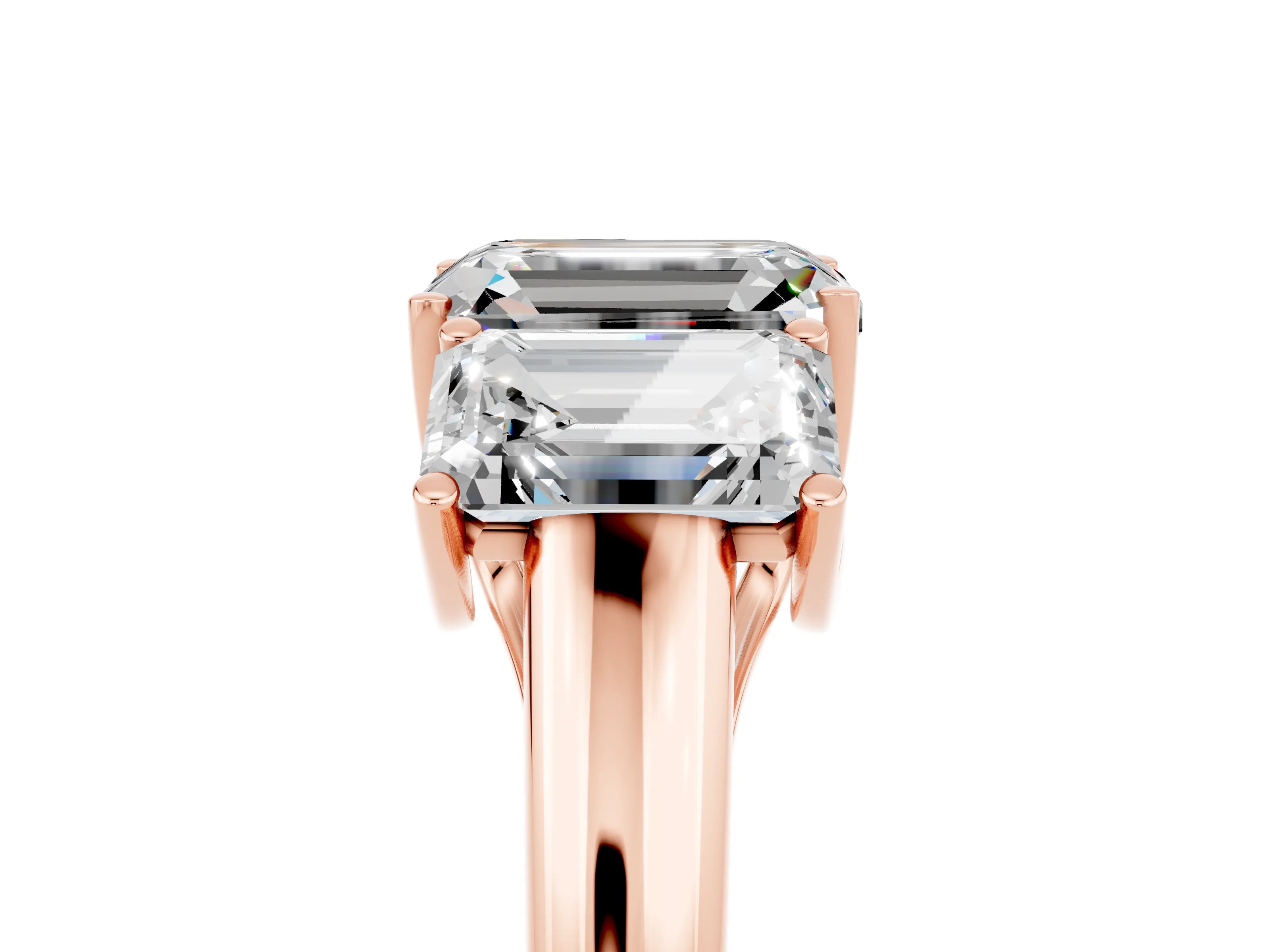 Rose gold Three-Stone Emerald Cut Moissanite Engagement Ring with Prong Setting_5
