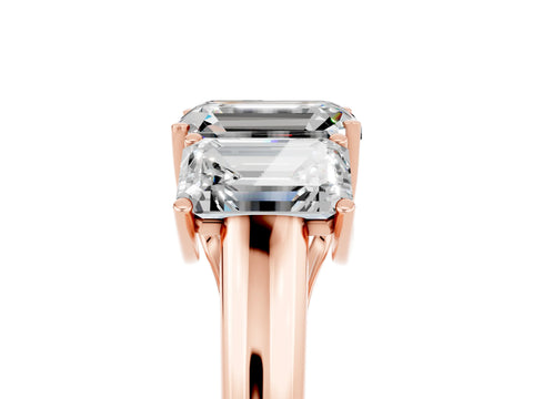 Rose gold Three-Stone Emerald Cut Moissanite Engagement Ring with Prong Setting_5