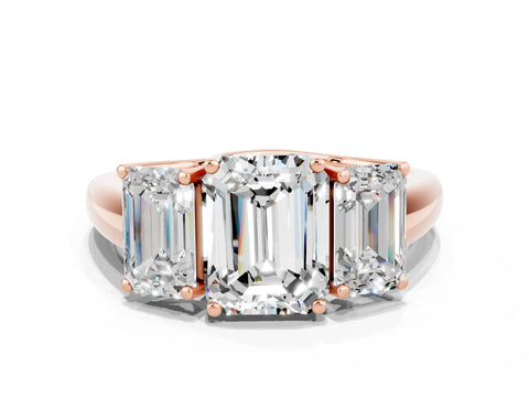 Rose gold Three-Stone Emerald Cut Moissanite Engagement Ring with Prong Setting