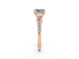 Rose gold Three-Stone Emerald Cut Moissanite Pavé Band with Four-Prong Setting_2