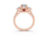 Rose gold Three-Stone Emerald Cut Moissanite Pavé Band with Four-Prong Setting_3