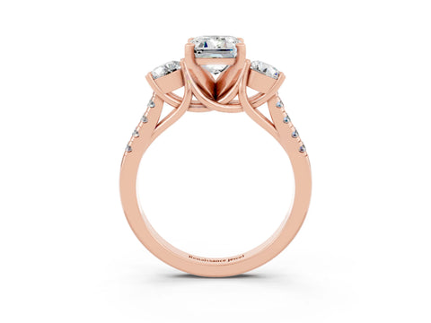 Rose gold Three-Stone Emerald Cut Moissanite Pavé Band with Four-Prong Setting_3