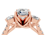Rose gold Three-Stone Emerald Cut Moissanite Pavé Band with Four-Prong Setting_4
