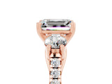Rose gold Three-Stone Emerald Cut Moissanite Pavé Band with Four-Prong Setting_5