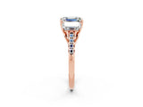 Rose gold Three-Stone Emerald Cut Moissanite Ring with Pavé Band and Prong Setting_14