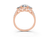 Rose gold Three-Stone Emerald Cut Moissanite Ring with Pavé Band and Prong Setting_15