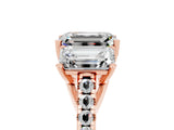 Rose gold Three-Stone Emerald Cut Moissanite Ring with Pavé Band and Prong Setting_17