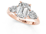 Rose gold Three-Stone Emerald Cut Moissanite Ring with Pear Side Stones and Four-Prong Setting_1