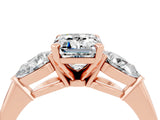 Rose gold Three-Stone Emerald Cut Moissanite Ring with Pear Side Stones and Four-Prong Setting_4