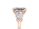 Rose gold Three-Stone Emerald Cut Moissanite Ring with Pear Side Stones and Four-Prong Setting_5