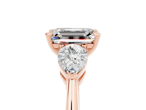 Rose gold Three-Stone Emerald Cut Moissanite Ring with Pear Side Stones and Four-Prong Setting_5