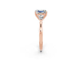 Rose gold Three-Stone Emerald Cut Moissanite Ring with Pear  Side Stones in Four-Prong Setting_14