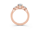 Rose gold Three-Stone Emerald Cut Moissanite Ring with Pear  Side Stones in Four-Prong Setting_15