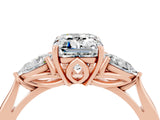 Rose gold Three-Stone Emerald Cut Moissanite Ring with Pear  Side Stones in Four-Prong Setting_16
