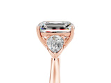 Rose gold Three-Stone Emerald Cut Moissanite Ring with Pear  Side Stones in Four-Prong Setting_17