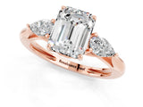 Rose gold Three-Stone Emerald Cut Moissanite Ring with Pear  Side Stones in Four-Prong Setting_37