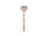 Rose gold Three-Stone Emerald Cut Moissanite Ring with Pear  Side Stones in Four-Prong Setting_38