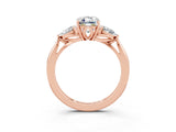 Rose gold Three-Stone Emerald Cut Moissanite Ring with Pear  Side Stones in Four-Prong Setting_39