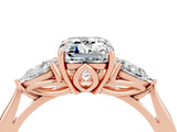 Rose gold Three-Stone Emerald Cut Moissanite Ring with Pear  Side Stones in Four-Prong Setting_40