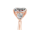 Rose gold Three-Stone Emerald Cut Moissanite Ring with Pear  Side Stones in Four-Prong Setting_41