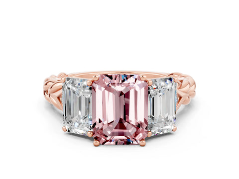 Rose gold Three-Stone Emerald Cut Morganite Braided Band Ring with Four-Prong Setting_36