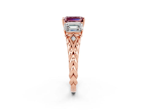 Rose gold Three-Stone Emerald Cut Morganite Braided Band Ring with Four-Prong Setting_38