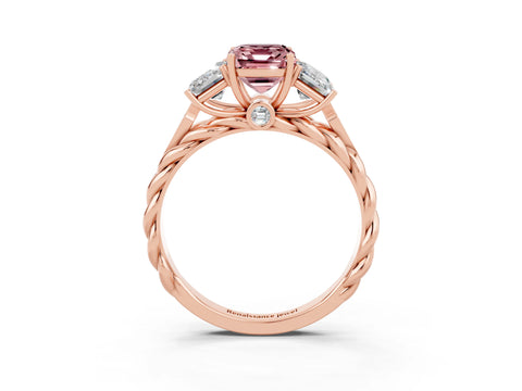 Rose gold Three-Stone Emerald Cut Morganite Braided Band Ring with Four-Prong Setting_39