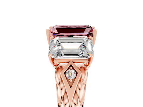 Rose gold Three-Stone Emerald Cut Morganite Braided Band Ring with Four-Prong Setting_41