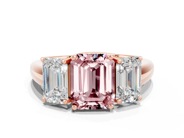 Rose gold Three-Stone Emerald Cut Morganite Engagement Ring with Prong Setting