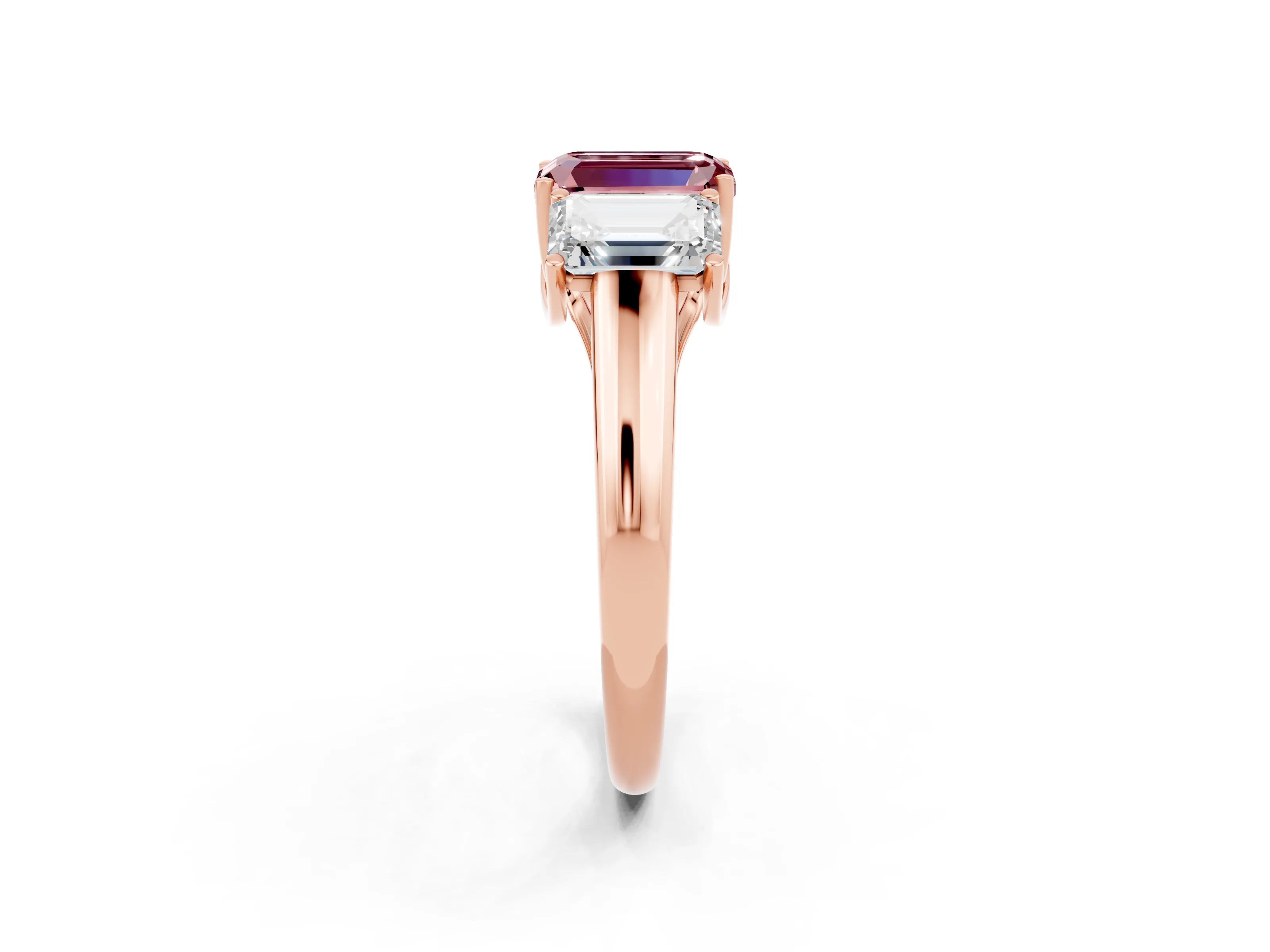 Rose gold Three-Stone Emerald Cut Morganite Engagement Ring with Prong Setting_2