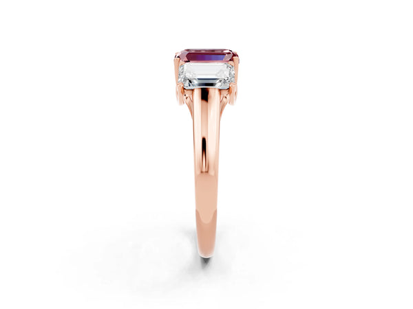 Rose gold Three-Stone Emerald Cut Morganite Engagement Ring with Prong Setting