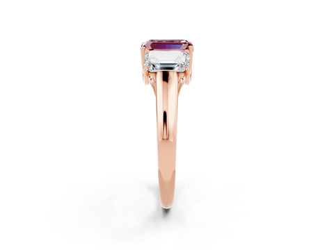 Rose gold Three-Stone Emerald Cut Morganite Engagement Ring with Prong Setting_2