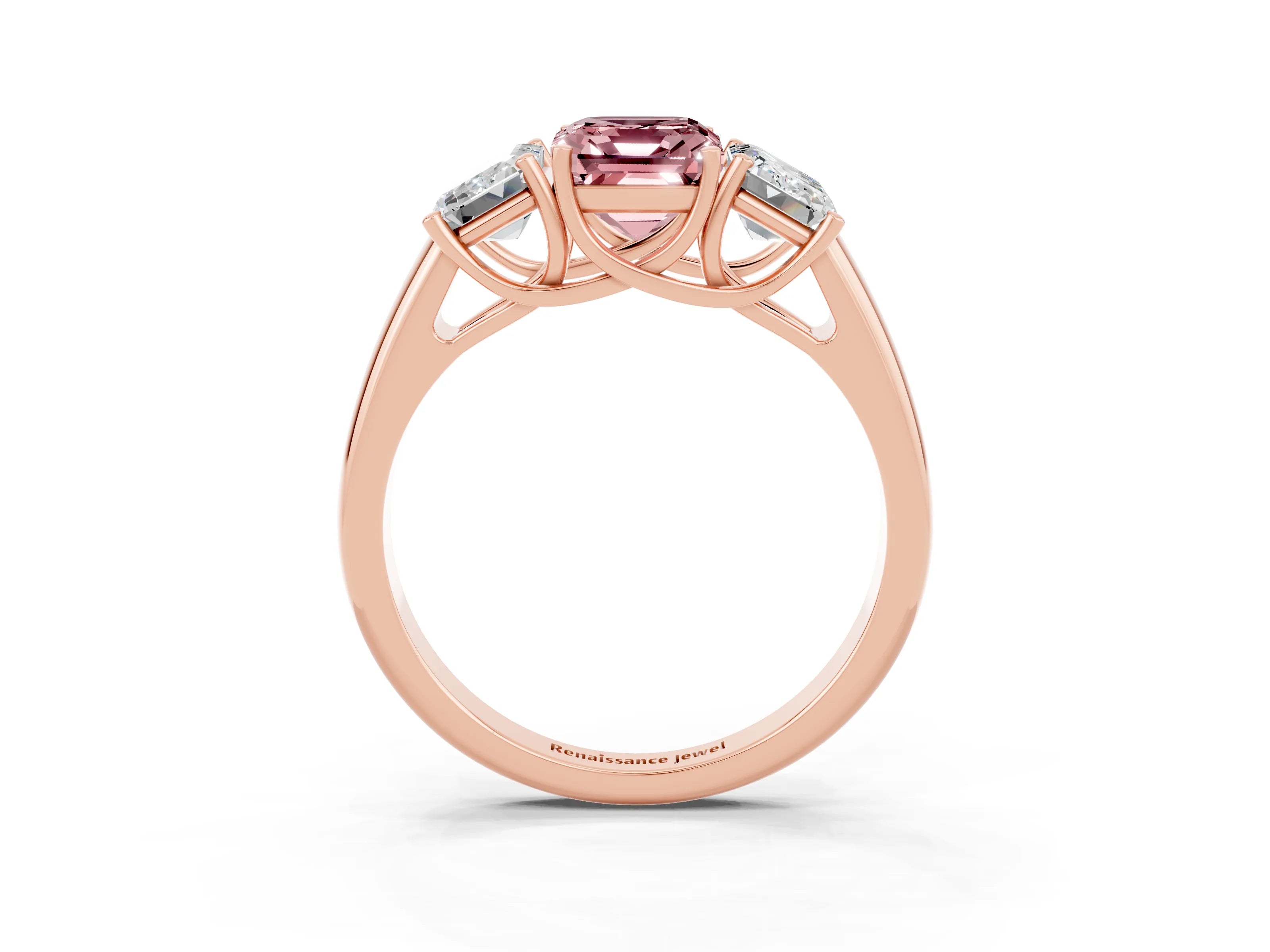 Rose gold Three-Stone Emerald Cut Morganite Engagement Ring with Prong Setting_3