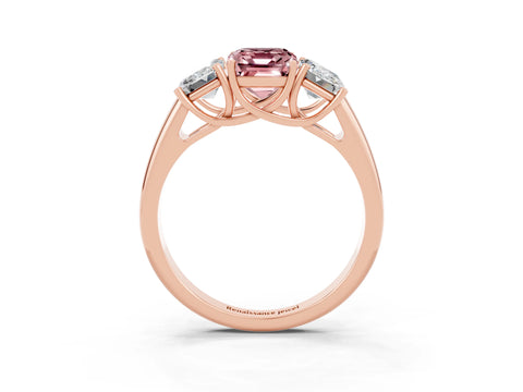 Rose gold Three-Stone Emerald Cut Morganite Engagement Ring with Prong Setting_3