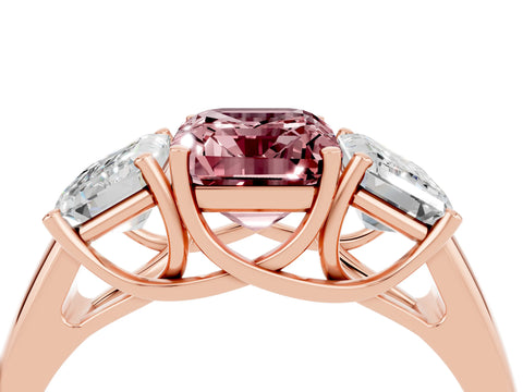 Rose gold Three-Stone Emerald Cut Morganite Engagement Ring with Prong Setting_4