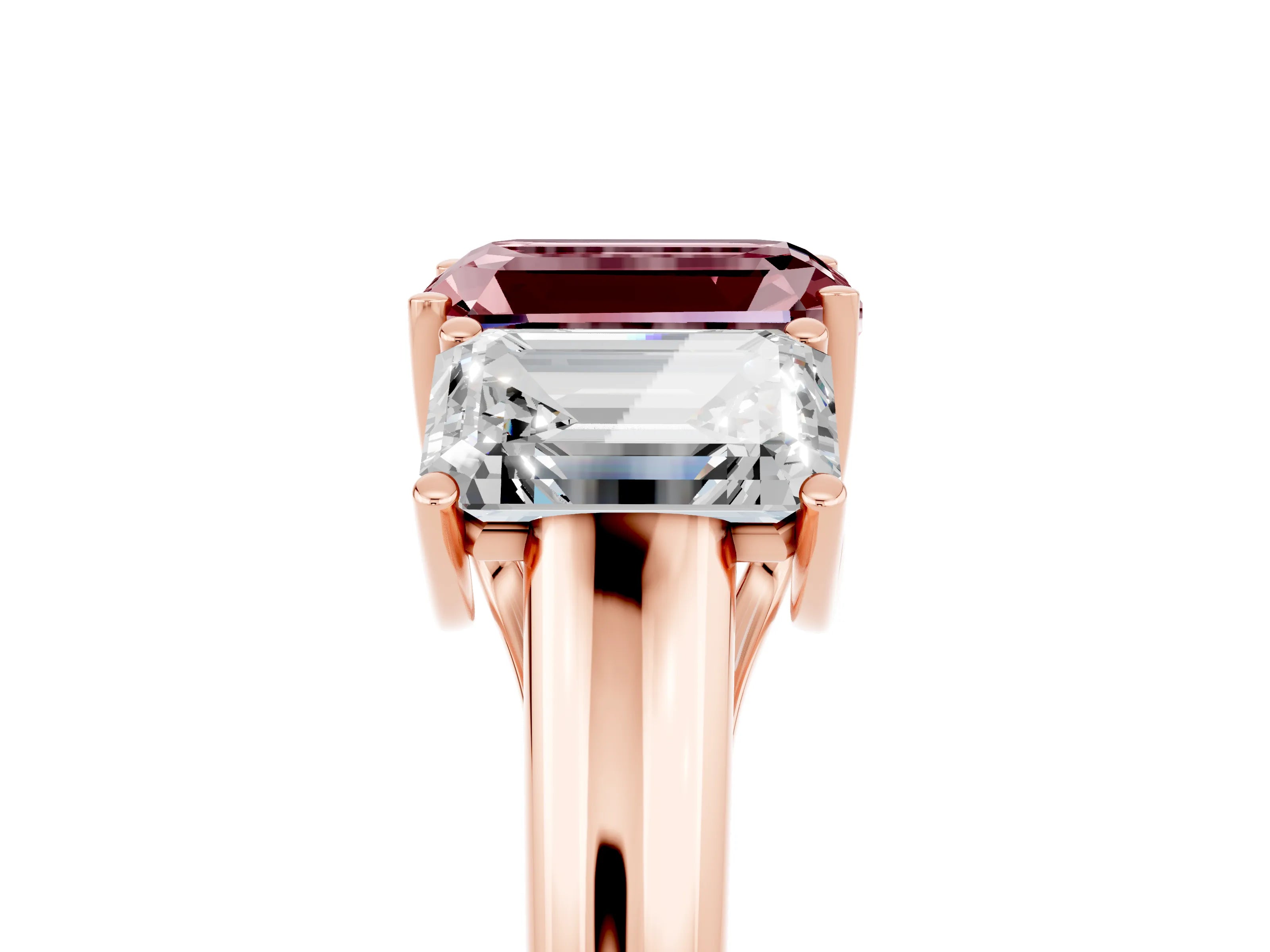Rose gold Three-Stone Emerald Cut Morganite Engagement Ring with Prong Setting_5