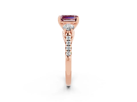 Rose gold Three-Stone Emerald Cut Morganite Pavé Band with Four-Prong Setting_2