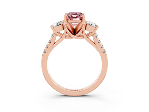 Rose gold Three-Stone Emerald Cut Morganite Pavé Band with Four-Prong Setting_3