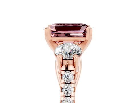 Rose gold Three-Stone Emerald Cut Morganite Pavé Band with Four-Prong Setting_5