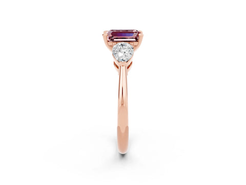 Rose gold Three-Stone Emerald Cut Morganite Ring with Pear Side Stones and Four-Prong Setting_2